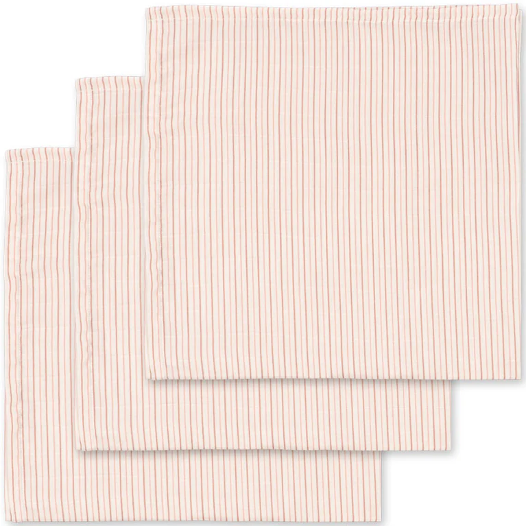 3 PACK MUSLIN CLOTH GOTS STRIPIE PETITE ROSE