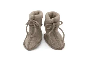 Baby bootees with ribbon walnut melange