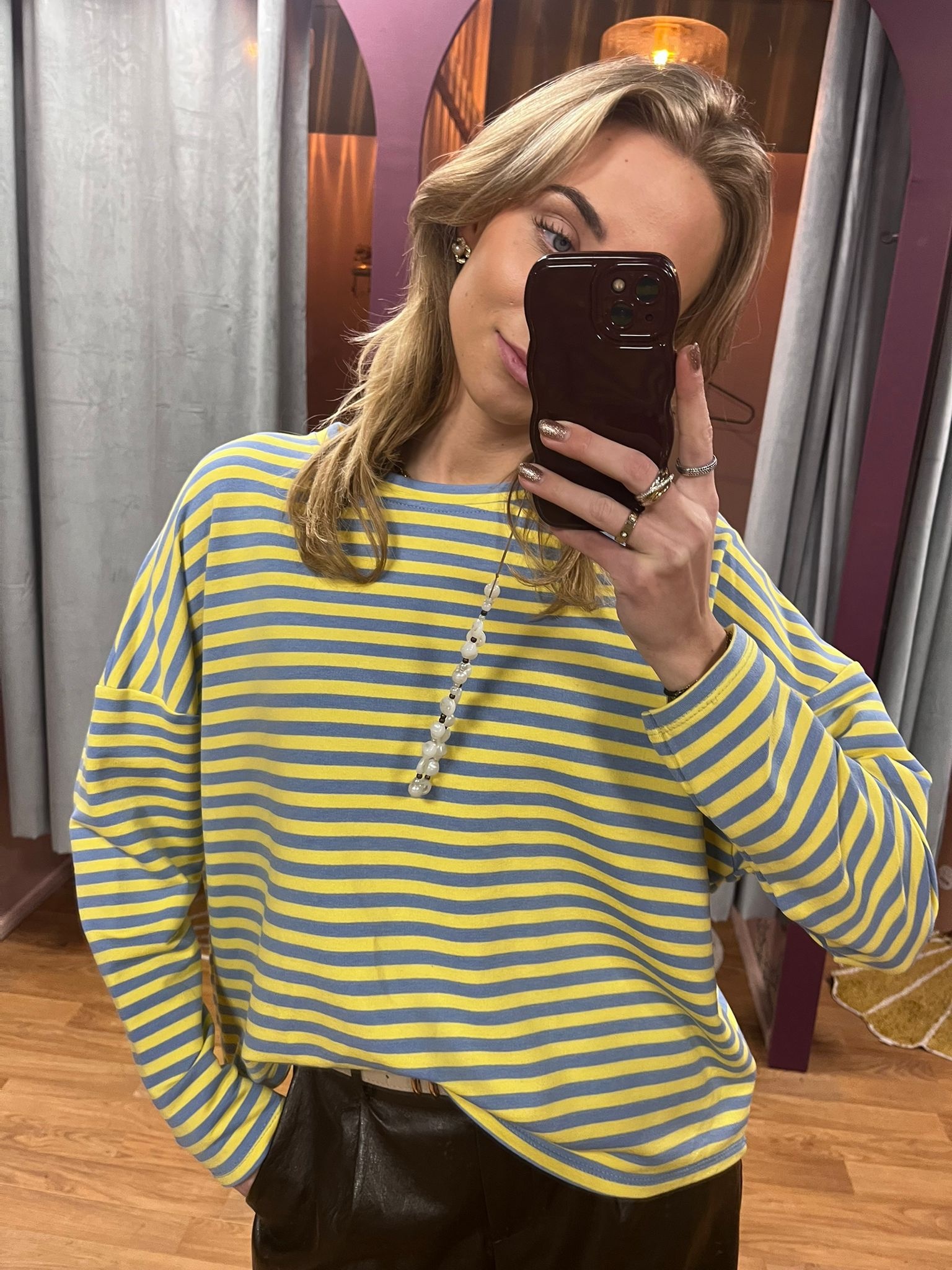 Longsleeve sweat striped Blauw/Geel OS