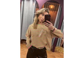 Suzan Longsleeve sweat striped groen/roze OS