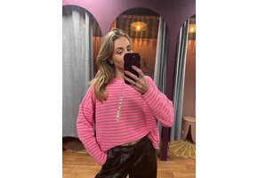 Longsleeve sweat striped licht roze/donker roze OS