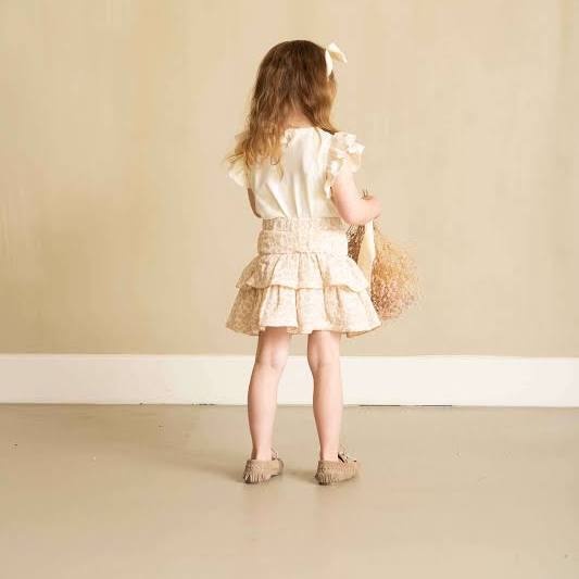 Ruffled Skirt Beige Leopard Muslin