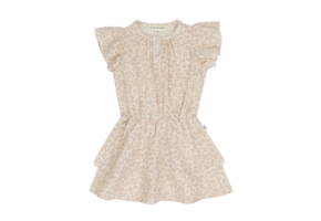Ruffled Layer Dress Beige Leopard Muslin