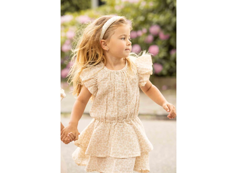 Ruffled Layer Dress Beige Leopard Muslin