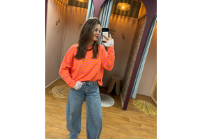 longsleeve sweat striped roze/oranje