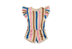 Ruffle Jumpsuit Stripes Print Sesame