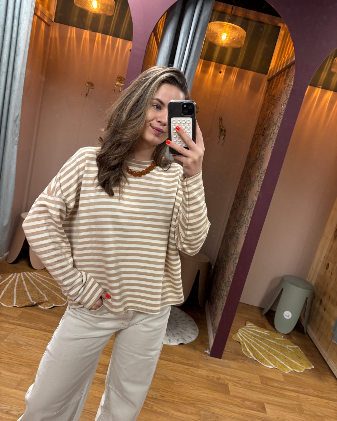Suzan Longsleeve Sweat Striped Beige/Creme OS