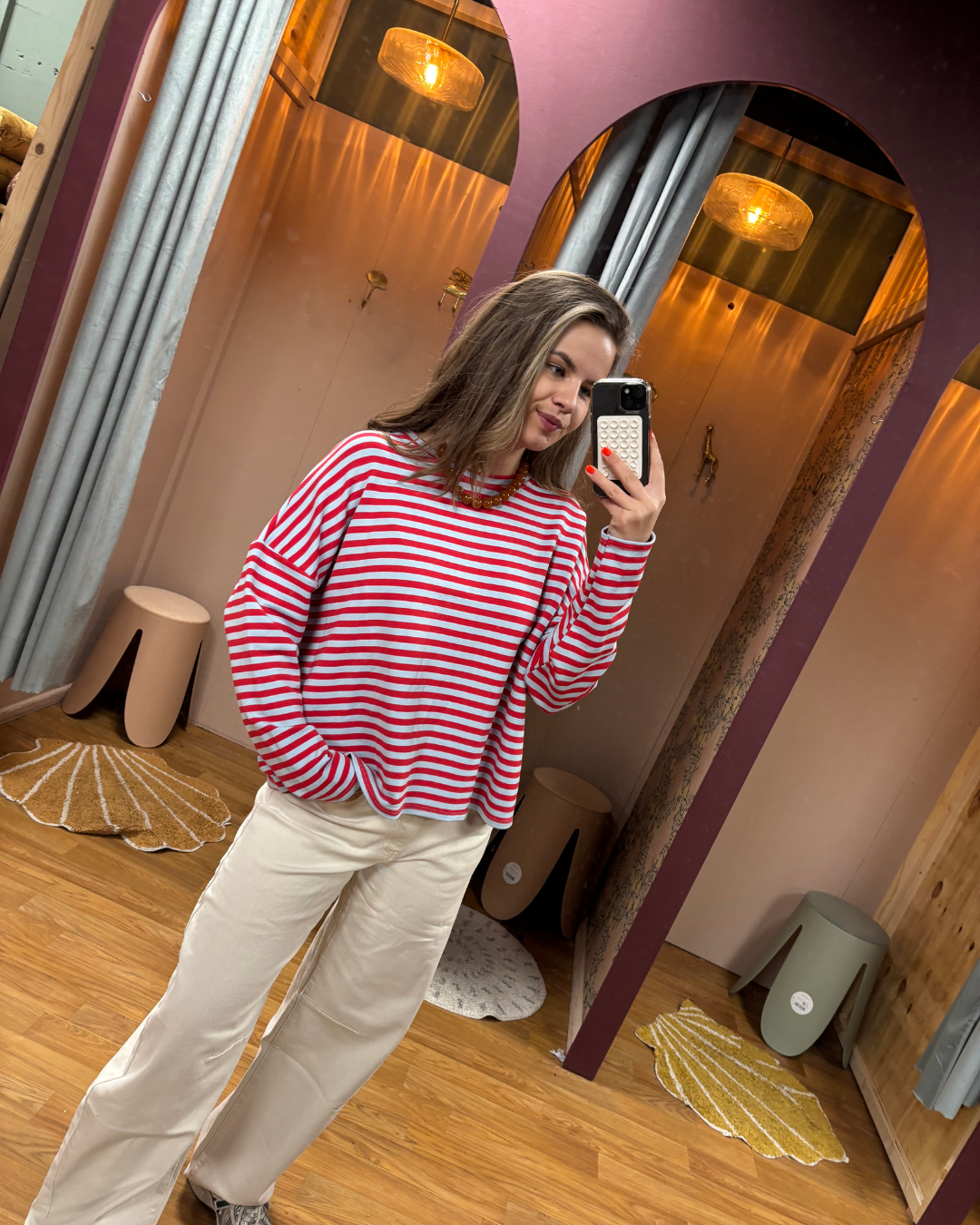 Suzan longsleeve sweat striped Rood/blauw OS