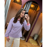 Sef longsleeve sweat striped blauw/roze OS