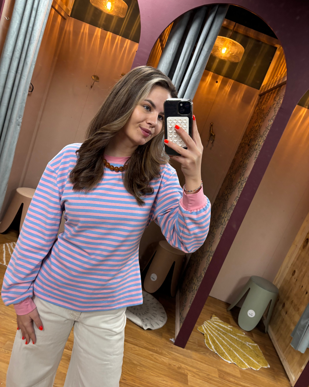 Sef longsleeve sweat striped blauw/roze OS