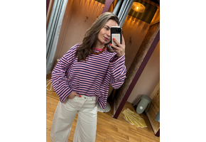 Freekje longsleeve sweat striped paars/roze OS