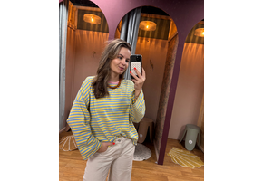 Freekje longsleeve sweat striped geel/blauw OS