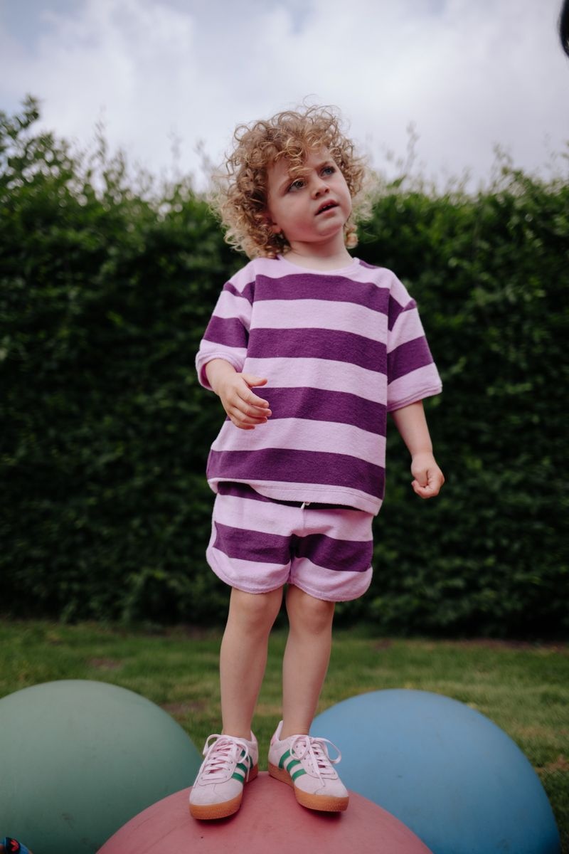 Striped Towel Shorts Plum