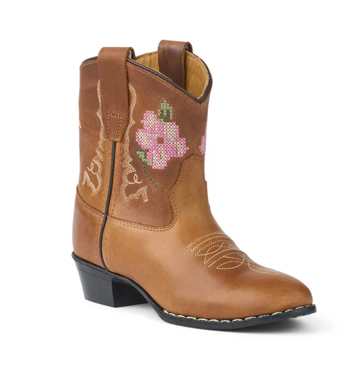 Limited Cowboy Boot Low Brown Flower Cognac Leather