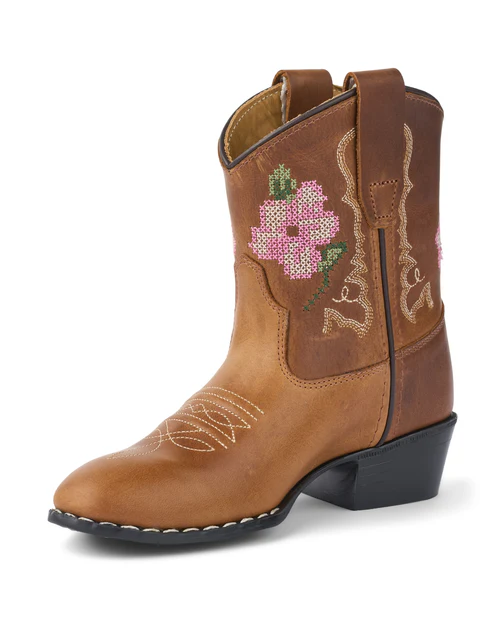 Limited Cowboy Boot Low Brown Flower Cognac Leather