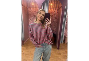 Suzan Longsleeve sweat striped donkergroen/roze OS