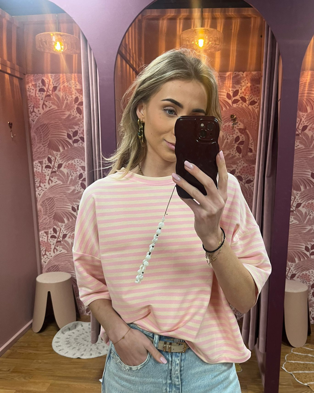 Suzan Striped T-shirt beige/roze