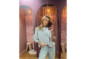 Suzan Striped T-shirt azuur blauw/roze