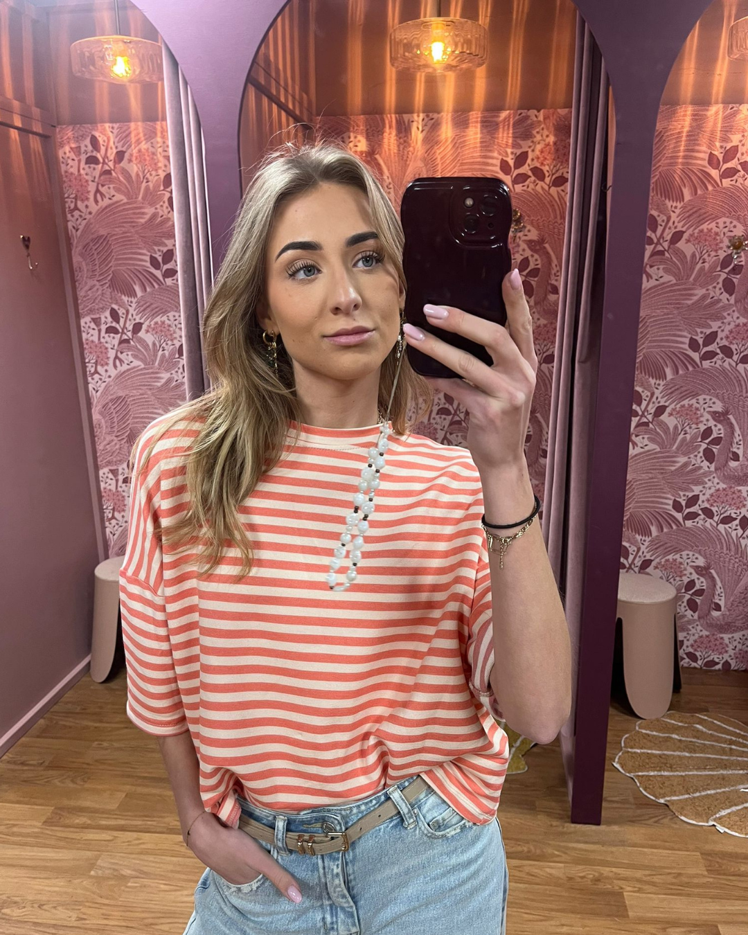 Suzan Striped T-shirt oranje/beige