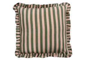 Kussen Striped Met Roezels roze/groen 50x50cm