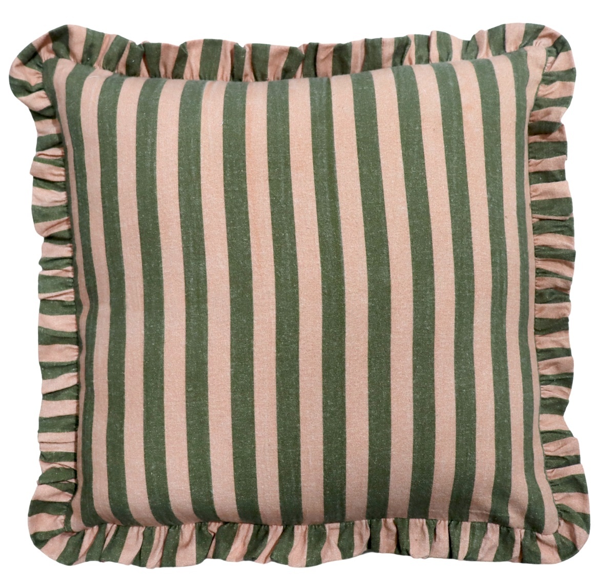 Kussen Striped Met Roezels roze/groen 50x50cm