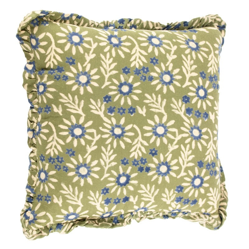 Kussen Floral Met Roezels Smaragd 45x45cm