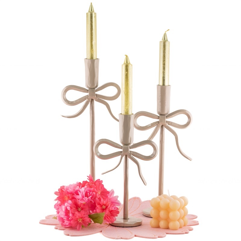 hb6889 Kaarsenstandaard bow 20cm beige