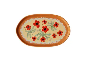 Large Oval Plate Orange With Flowers