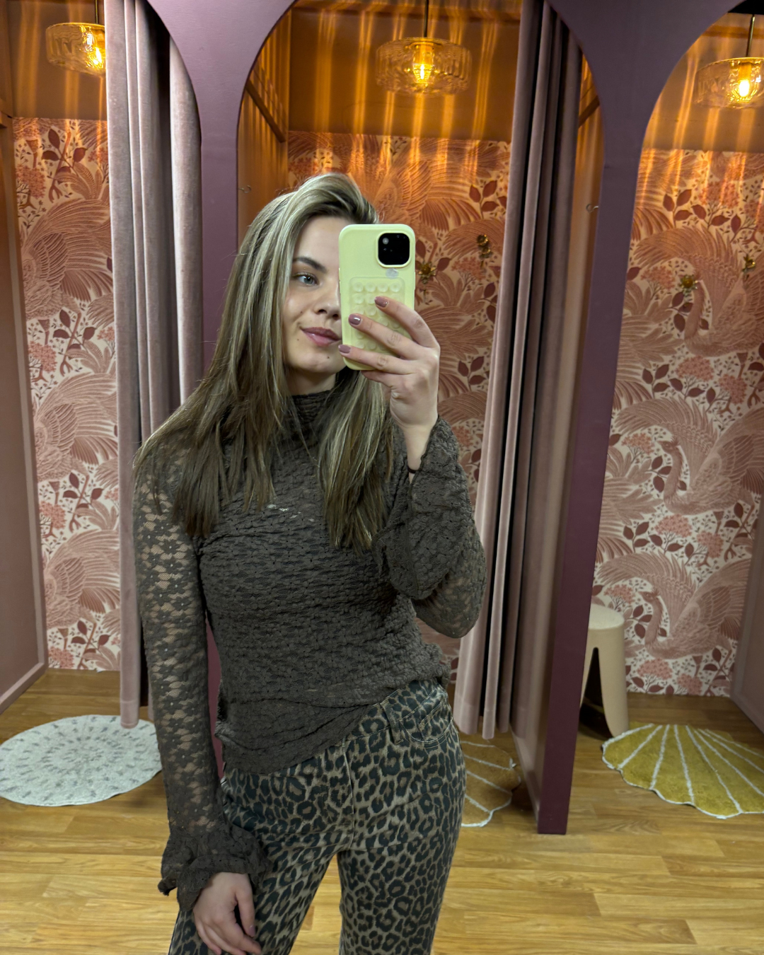 Kanten Top Kaki Bruin