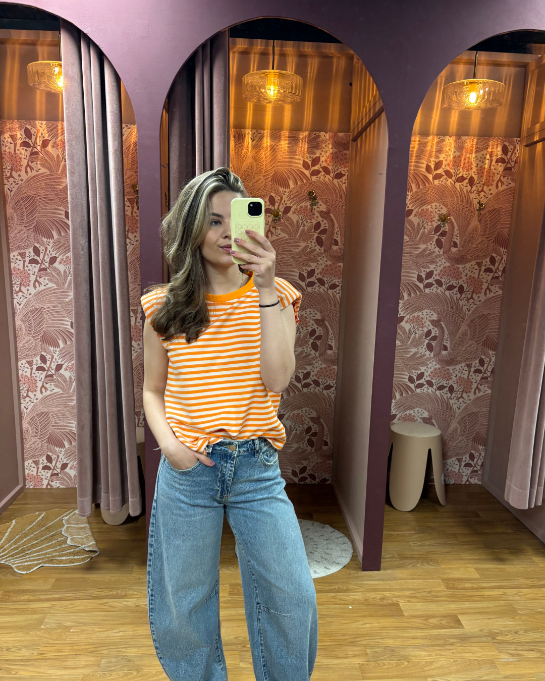 Suusje striped shoulders oranje/ecru