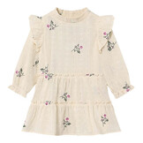 Dobby Ls Rose Embr Dress Sandshell