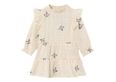 Dobby Ls Rose Embr Dress Sandshell