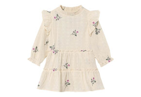 Dobby Ls Rose Embr Dress Sandshell