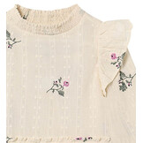 Dobby Ls Rose Embr Dress Sandshell