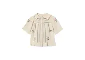 Dobby Ss Rose Embr Blouse Sandshell