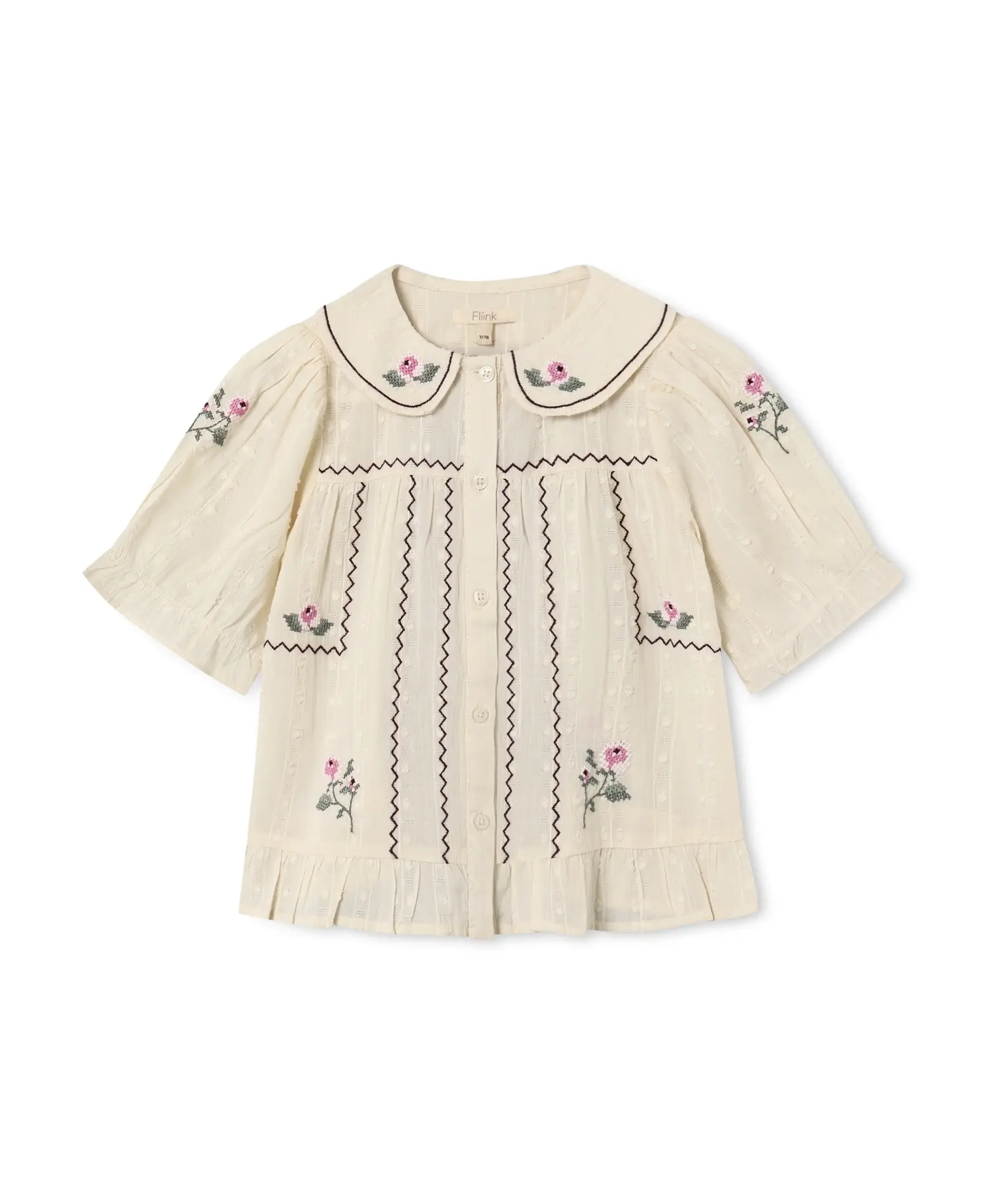 Dobby Ss Rose Embr Blouse Sandshell