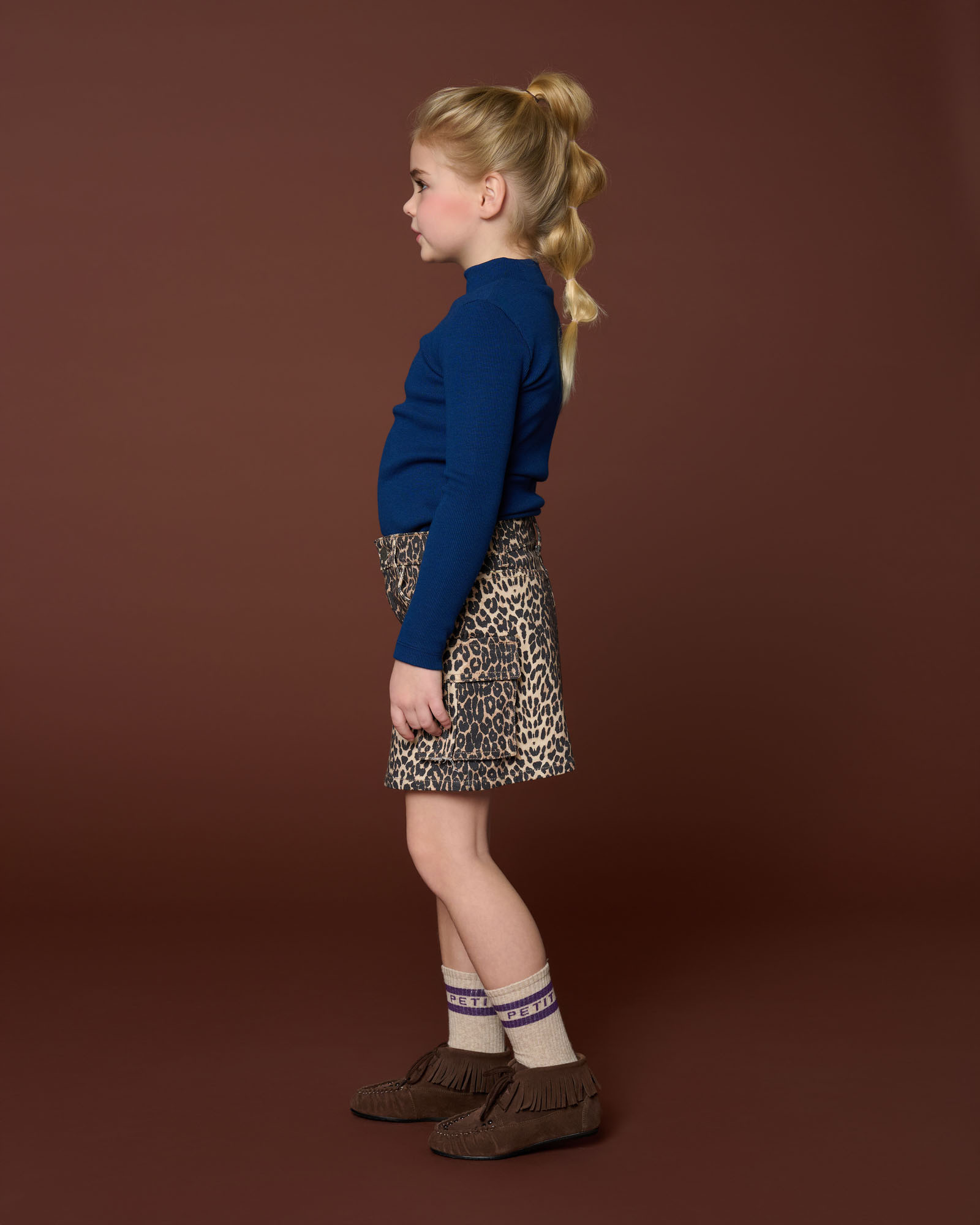 Denim Cargo Skirt | Leopard AOP