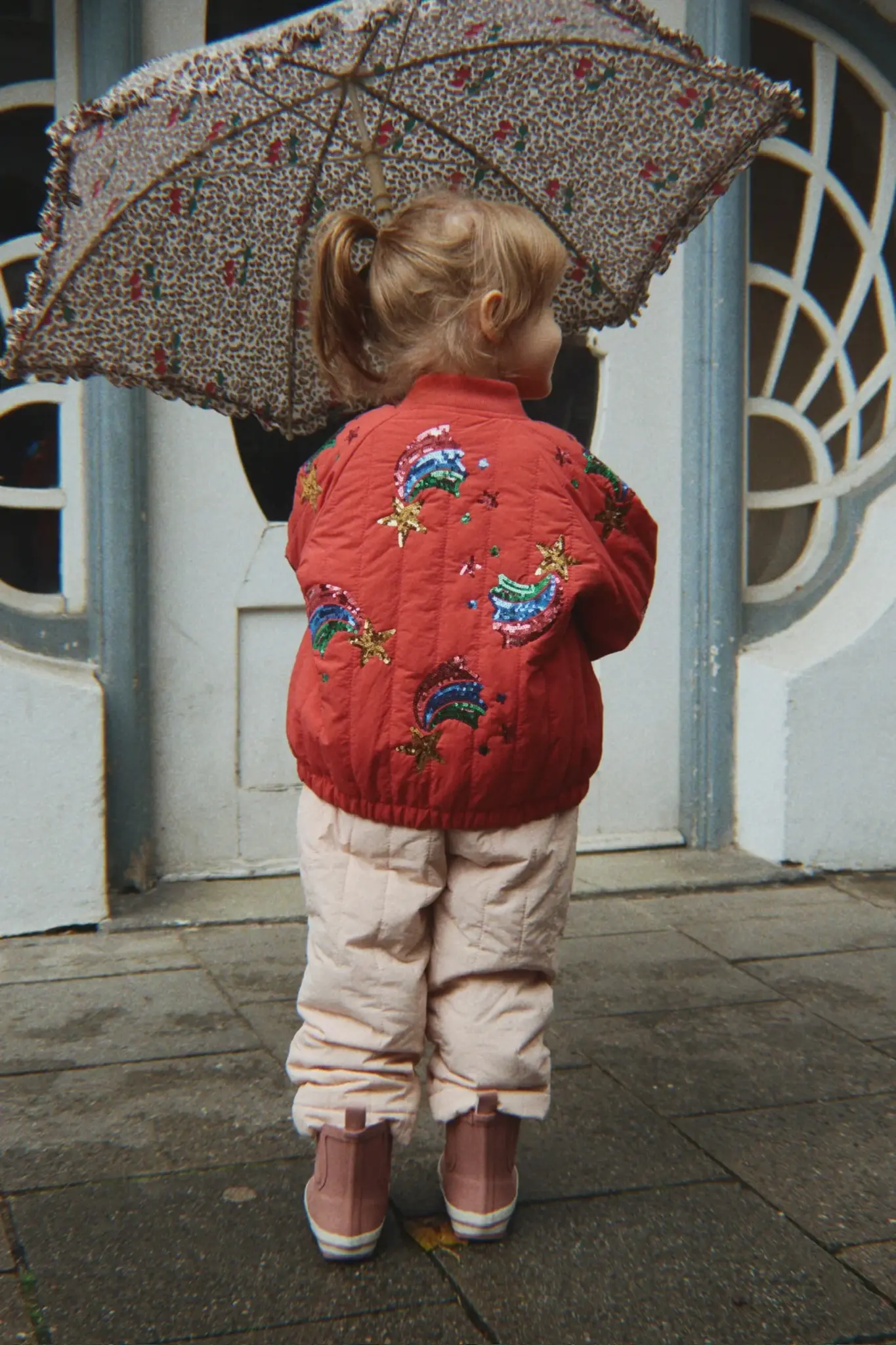 Juno Sequin Rainbow Bomber Jacket Cardinal