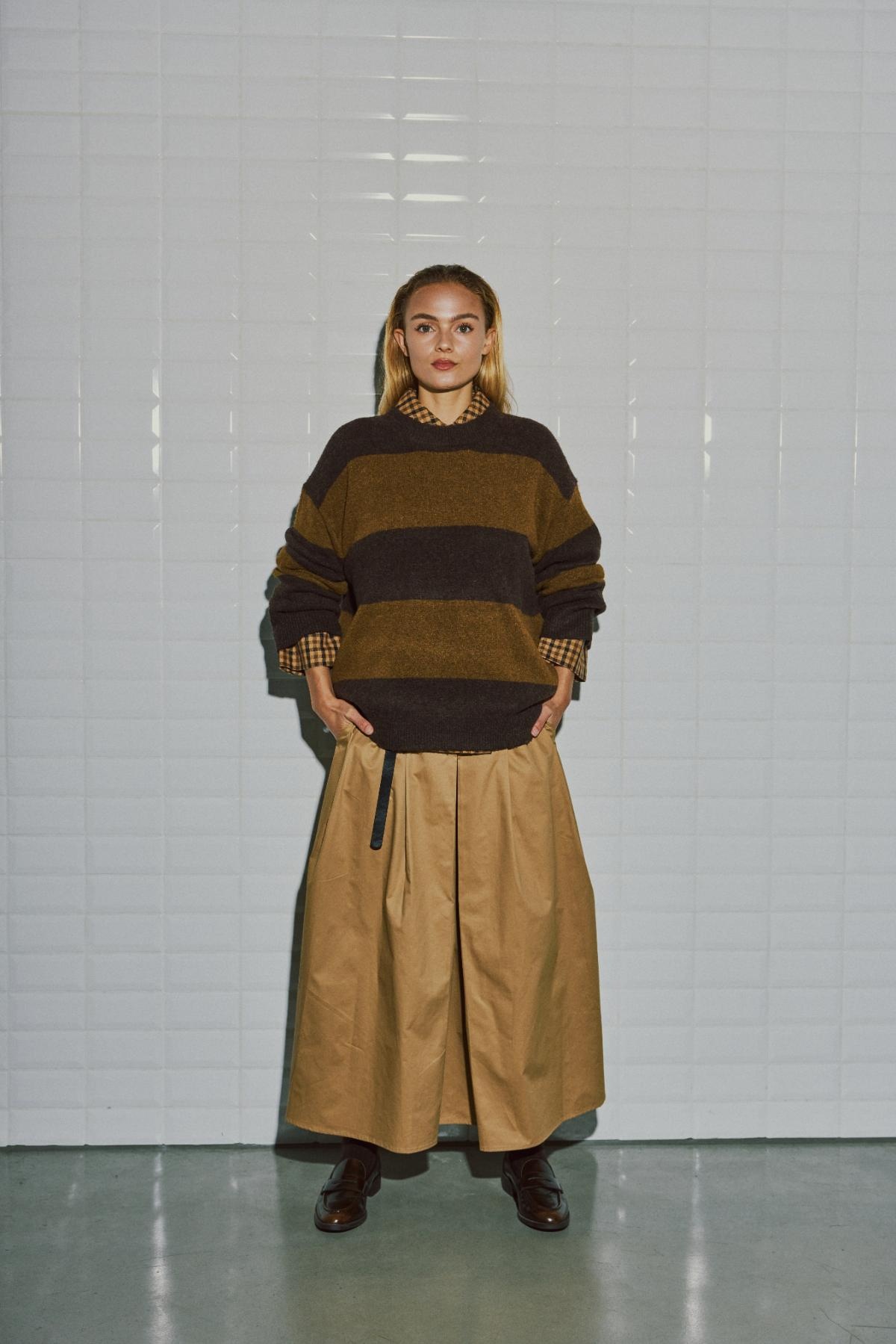 Wbliza Ls Stripe Pullover Brown Camel
