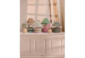 Rattan Table Lamp in Brownish Stripes - E27 Socket and 2-pin Plug - Low
