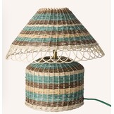 Rattan Table Lamp in Brownish Stripes - E27 Socket and 2-pin Plug - Low