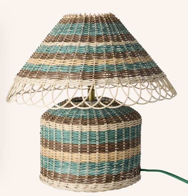 Rattan Table Lamp in Brownish Stripes - E27 Socket and 2-pin Plug - Low