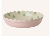 Stoneware Pie Dish in Two Tone Pink and Creme with Green Dots - Small