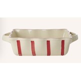 Stoneware Oven Dish in Creme with Red Stripes and Pink Edge - Medium