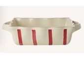 Stoneware Oven Dish in Creme with Red Stripes and Pink Edge - Medium