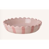 Stoneware Pie Dish in Pink with Coral Stripes and Edge - Small
