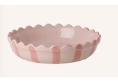Stoneware Pie Dish in Pink with Coral Stripes and Edge - Small