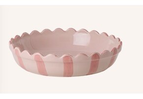 Stoneware Pie Dish in Pink with Coral Stripes and Edge - Small