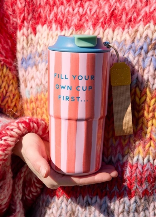 Stainless Steel Thermo Cup with Organic Stripes Print - 550 ml