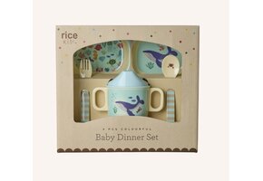 Melamine Baby Dinner Set in Gift Box - Blue Ocean Print - 4 pcs